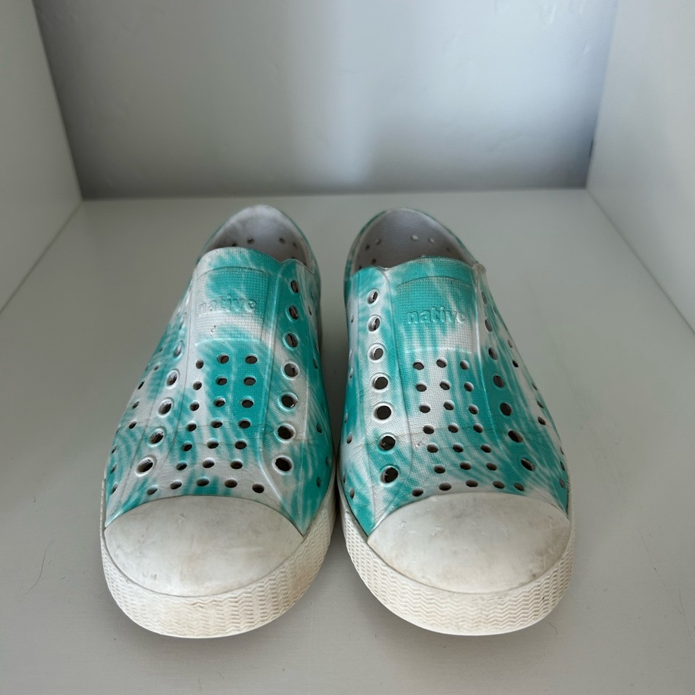 Native Aqua and White Perforated Slip-Ons